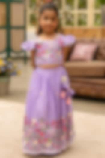 Lilac Cotton Embroidered Lehenga Set For Girls by Fayon Kids at Pernia's Pop Up Shop