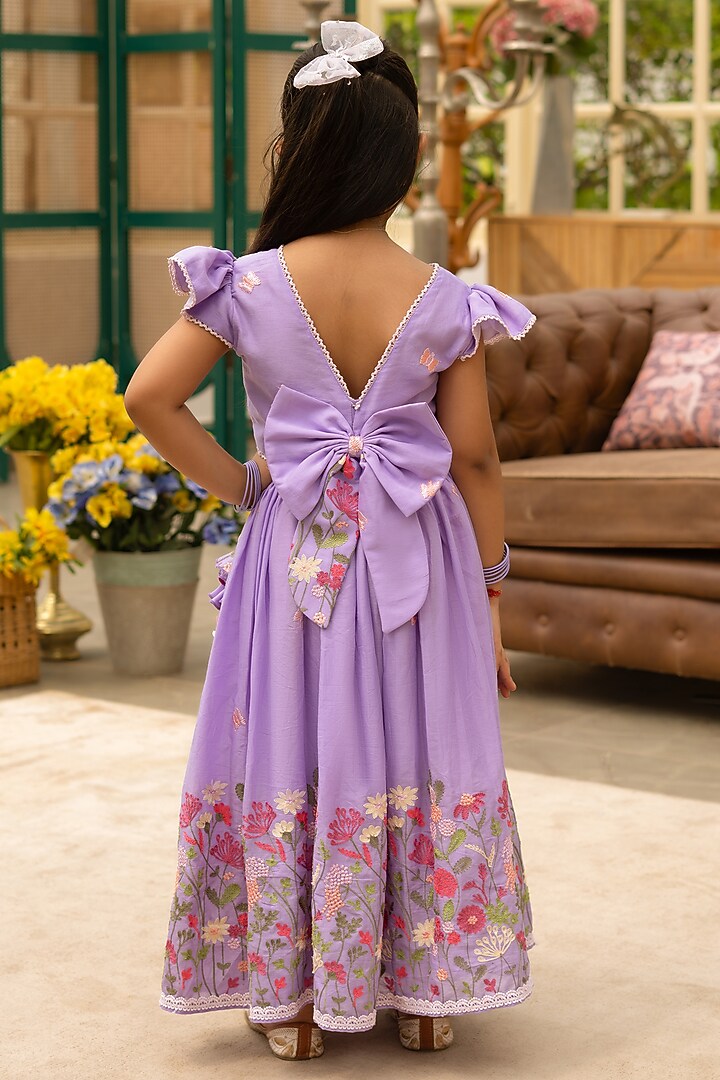 Lilac Cotton Embroidered Lehenga Set For Girls by Fayon Kids at Pernia's Pop Up Shop