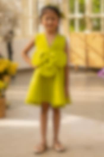 Green Neoprene Dress For Girls by Fayon Kids at Pernia's Pop Up Shop