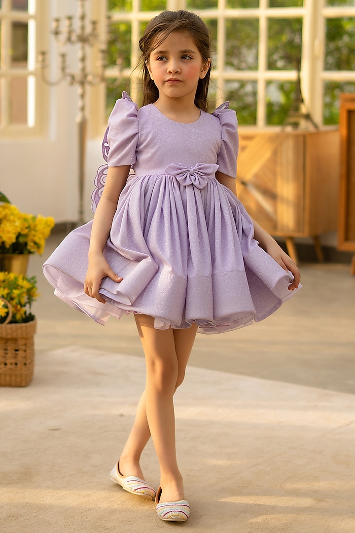 Lilac Shimmer Embroidered Dress For Girls by Fayon Kids at Pernia's Pop Up Shop