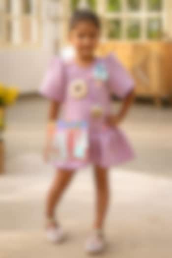 Lilac Neoprene Embroidered Dress For Girls by Fayon Kids at Pernia's Pop Up Shop