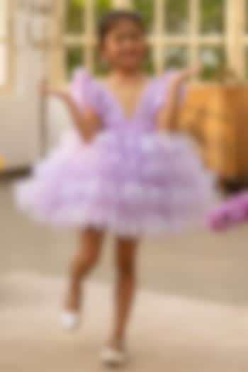 Lilac Net Embroidered Layered Dress For Girls by Fayon Kids at Pernia's Pop Up Shop