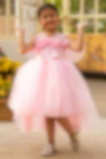 Pink Net Embroidered Dress For Girls by Fayon Kids at Pernia's Pop Up Shop