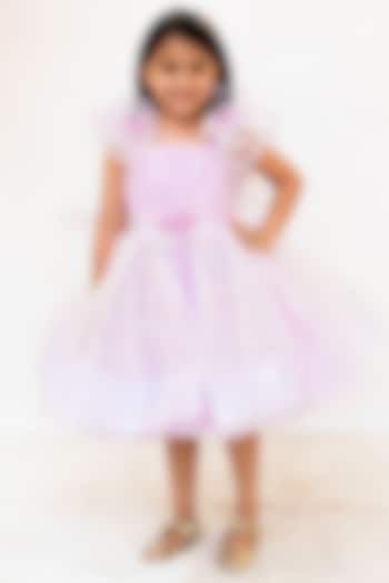 Lilac Net Embroidered Dress For Girls by Fayon Kids at Pernia's Pop Up Shop