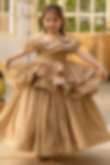 Golden Shimmer Embroidered Gown For Girls by Fayon Kids at Pernia's Pop Up Shop