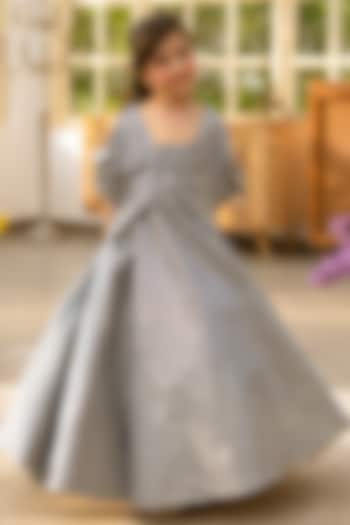 Grey Shimmer Embroidered Gown For Girls by Fayon Kids at Pernia's Pop Up Shop