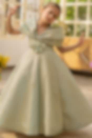 Green Shimmer Embroidered Gown For Girls by Fayon Kids at Pernia's Pop Up Shop