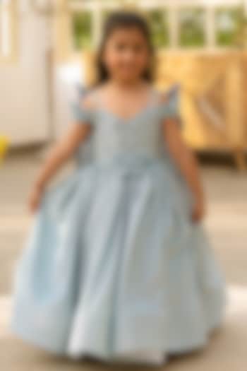 Blue Shimmer Embroidered Gown For Girls by Fayon Kids at Pernia's Pop Up Shop