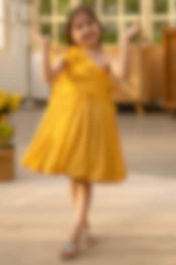 Mustard Yellow Shimmer Embroidered Dress For Girls by Fayon Kids at Pernia's Pop Up Shop