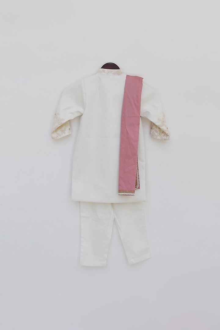 Off White Cotton Silk Thread Embroidered Achkan Jacket Set by Fayon Kids at Pernia's Pop Up Shop