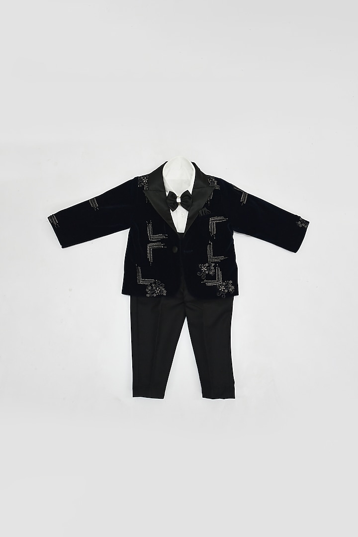 Dark Blue Embroidered Waistcoat Set For Boys by Fayon Kids at Pernia's Pop Up Shop