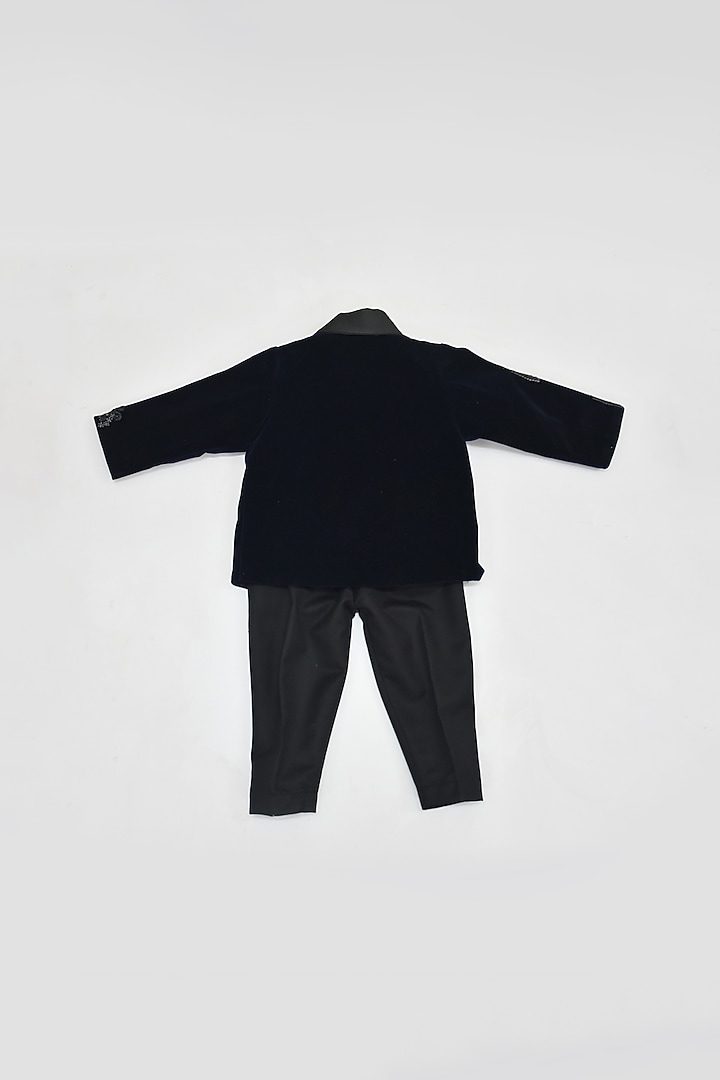 Dark Blue Embroidered Waistcoat Set For Boys by Fayon Kids at Pernia's Pop Up Shop