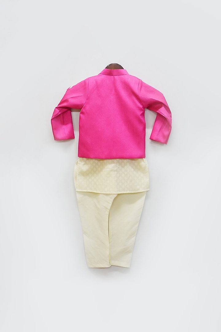 Hot Pink Silk & Cotton Thread Embroidered Jacket Set by Fayon Kids at Pernia's Pop Up Shop