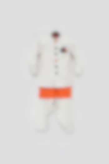 Off-White Cotton Jacket Set For Boys by Fayon Kids at Pernia's Pop Up Shop