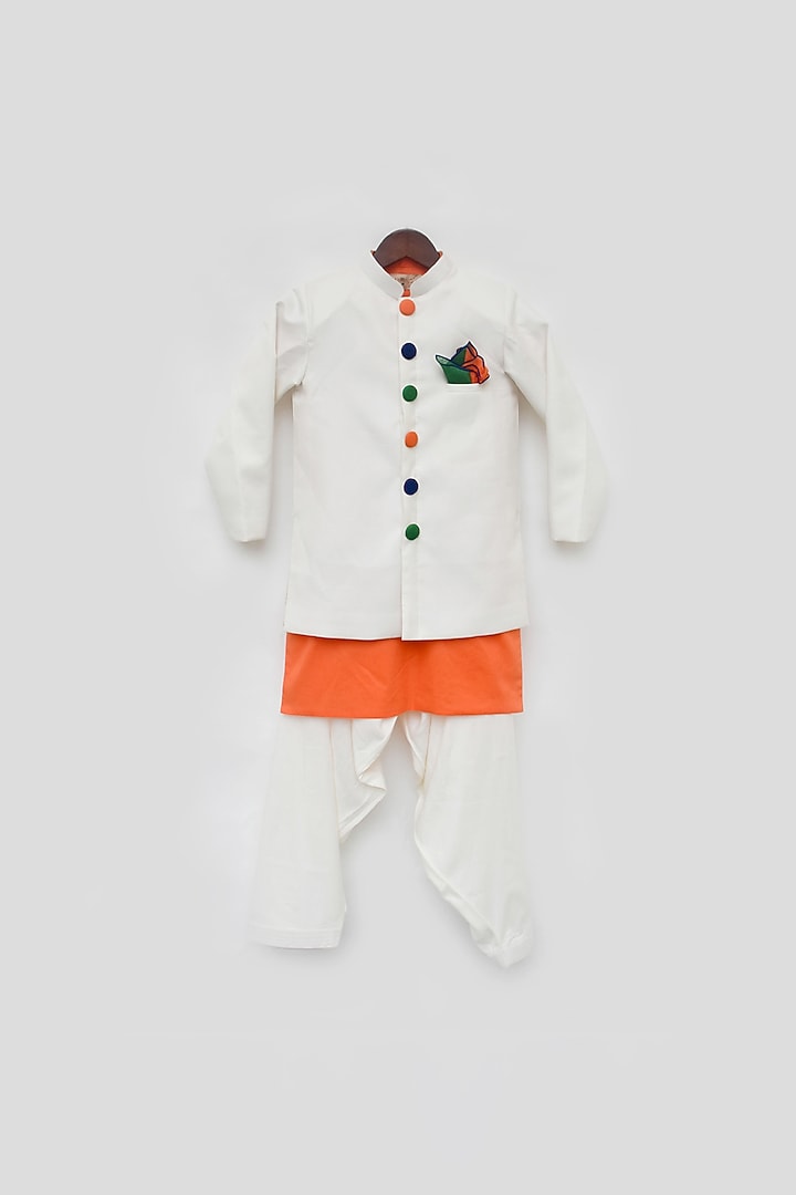 Off-White Cotton Jacket Set For Boys by Fayon Kids at Pernia's Pop Up Shop