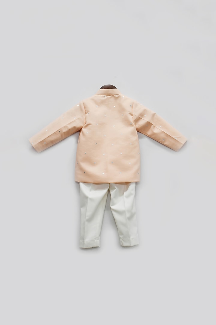 Peach Embroidered Bandhgala Jacket Set For Boys by Fayon Kids at Pernia's Pop Up Shop