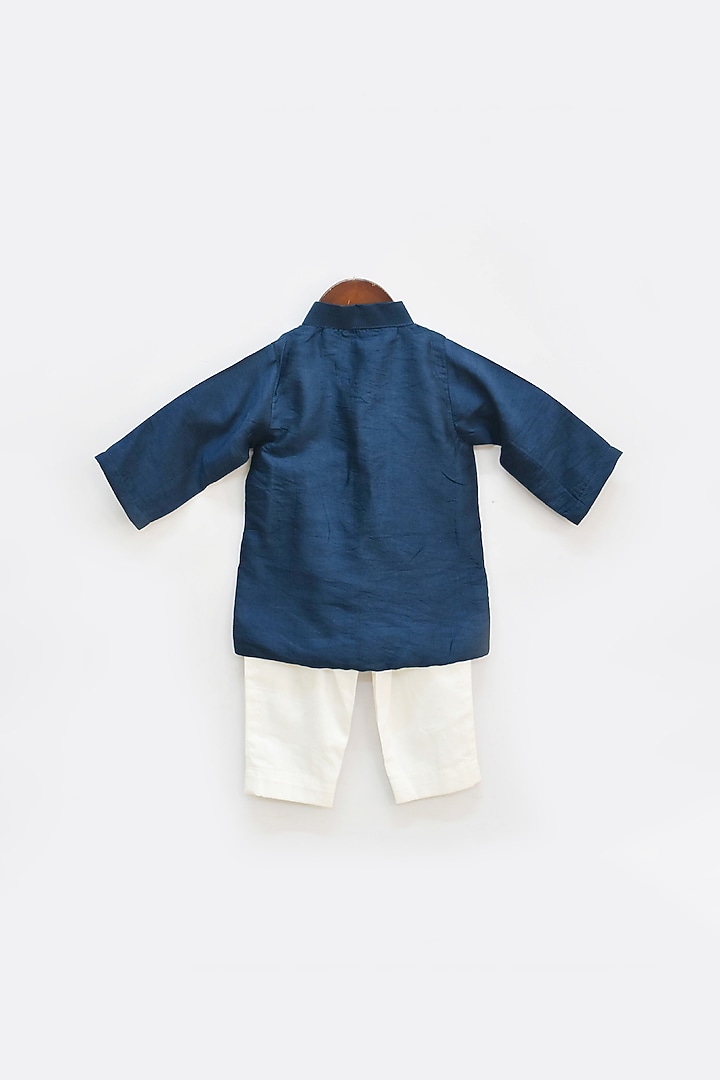 Teal Blue Embroidered Kurta Set For Boys by Fayon Kids at Pernia's Pop Up Shop