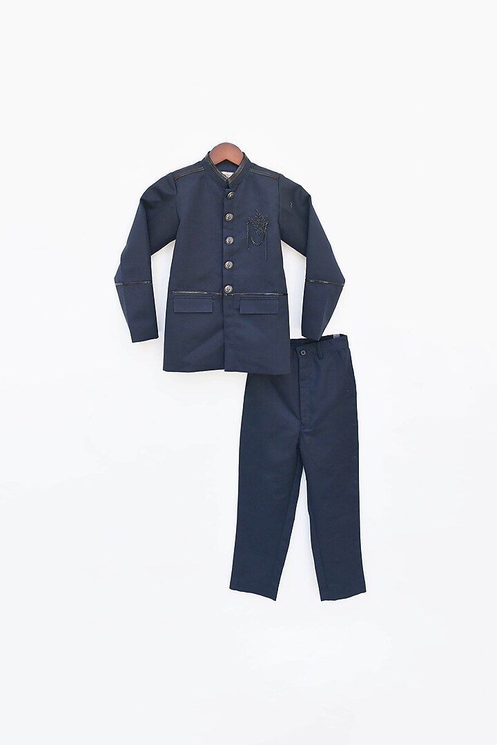 Navy Blue Coat Set For Boys by Fayon Kids at Pernia's Pop Up Shop