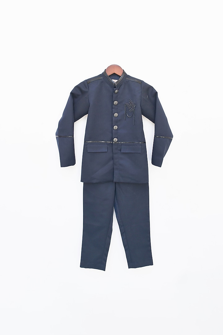 Navy Blue Coat Set For Boys by Fayon Kids at Pernia's Pop Up Shop