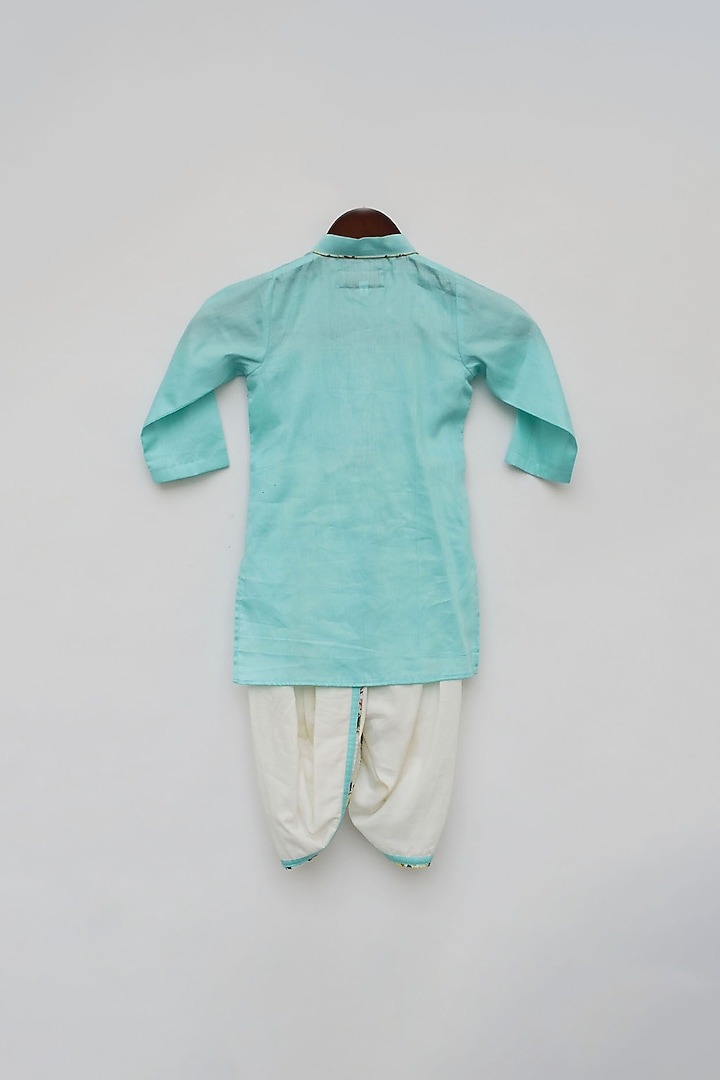 Blue Cotton Silk Floral Printed Kurta Set For Boys by Fayon Kids at Pernia's Pop Up Shop