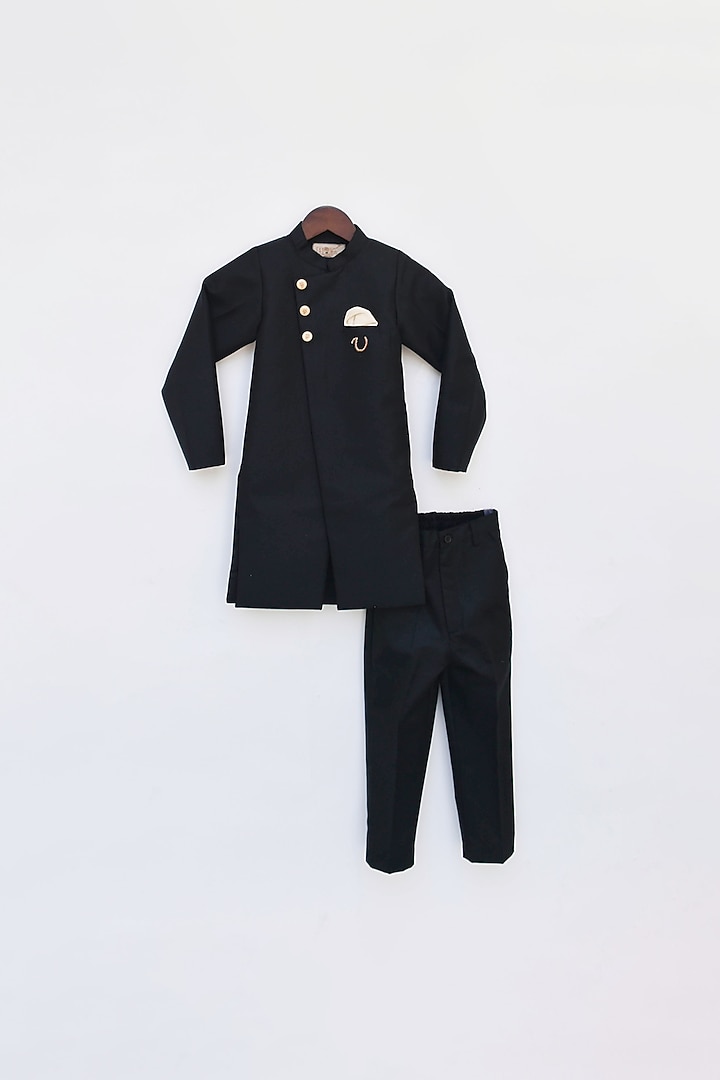 Black Embroidered Achkan Jacket Set For Boys by Fayon Kids at Pernia's Pop Up Shop