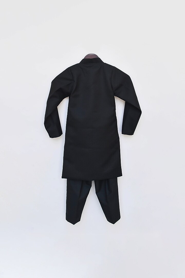 Black Embroidered Achkan Jacket Set For Boys by Fayon Kids at Pernia's Pop Up Shop