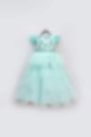 Aqua Green Net Multi Layered Gown For Girls by Fayon Kids