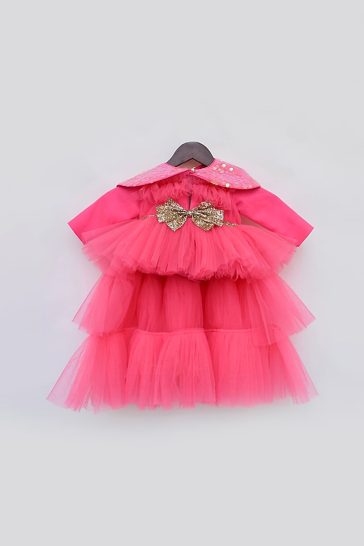 Hot Pink High-Low Gown With Cape For Girls by Fayon Kids at Pernia's Pop Up Shop