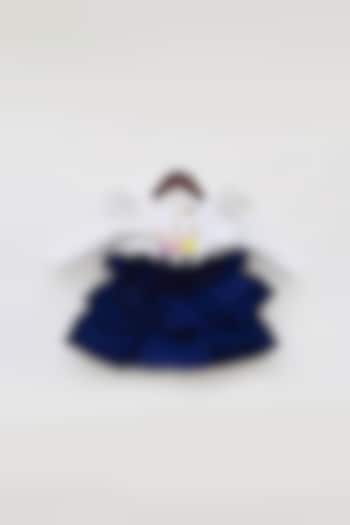 Off White & Dark Blue Silk Layered Dress For Girls by Fayon Kids at Pernia's Pop Up Shop
