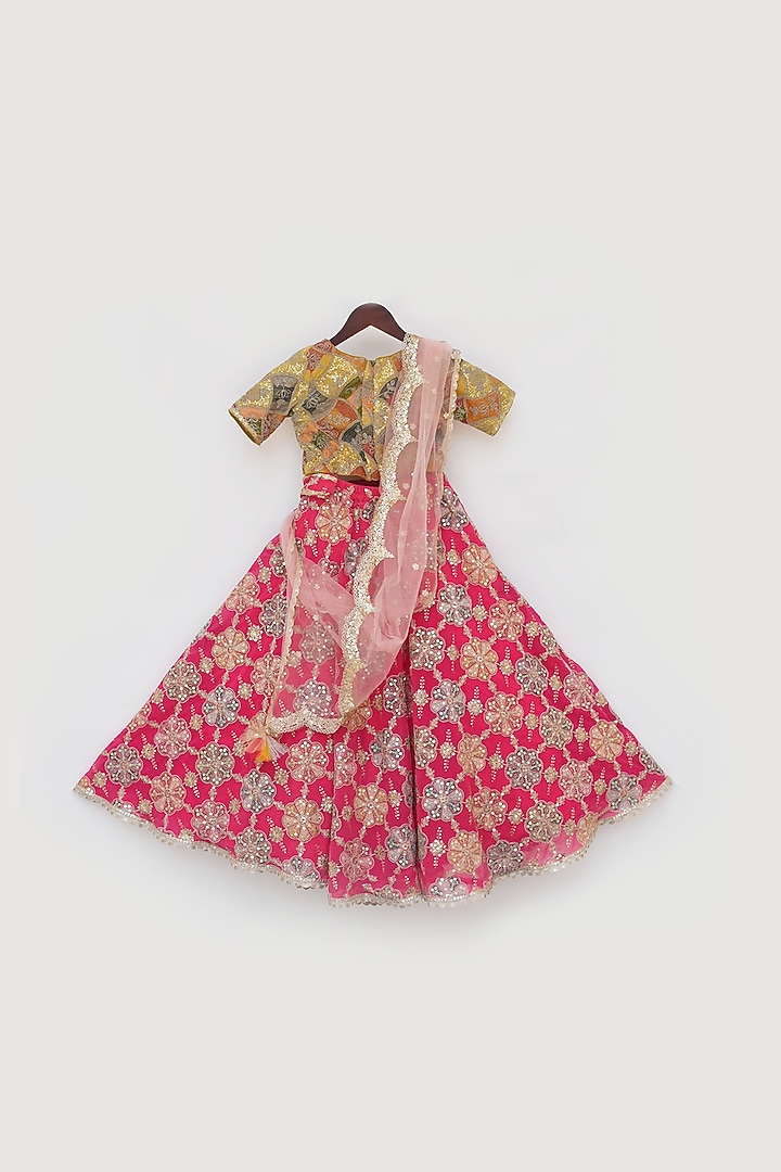 Pink Georgette Hand Embroidered Lehenga Set For Girls by Fayon Kids at Pernia's Pop Up Shop