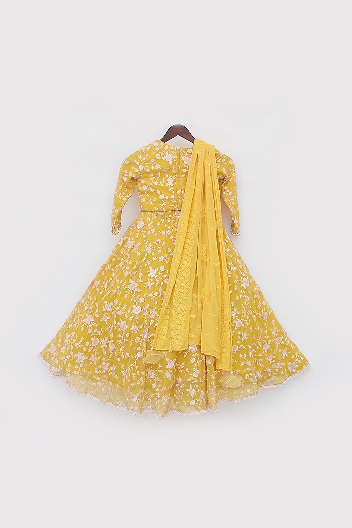 Yellow Georgette Embroidered Lehenga Set For Girls by Fayon Kids at Pernia's Pop Up Shop