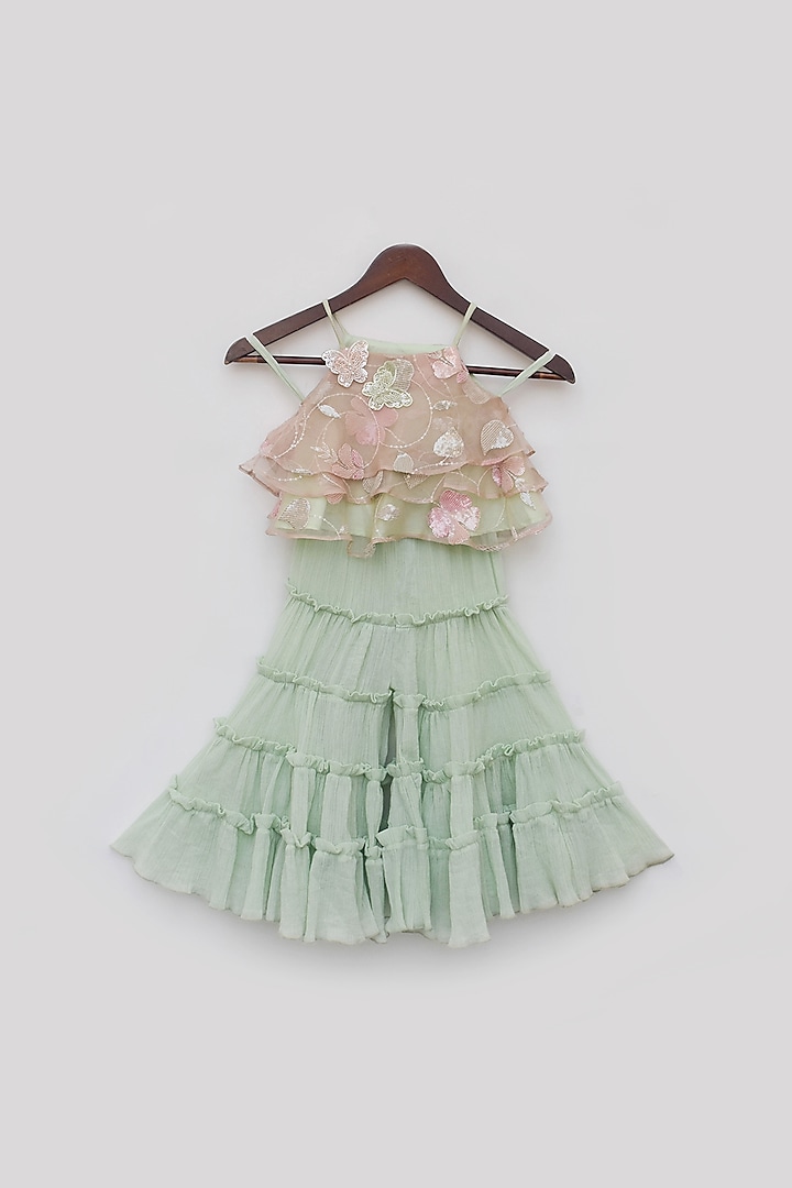 Green Cotton Crinkle Culotte Sharara Set For Girls by Fayon Kids at Pernia's Pop Up Shop
