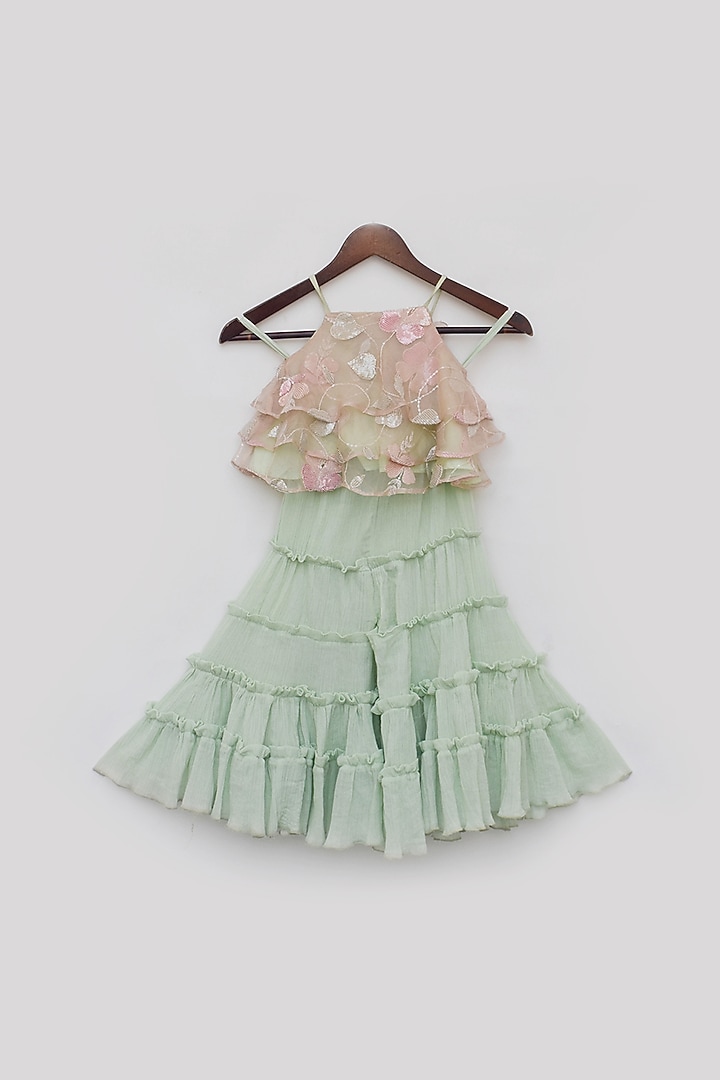 Green Cotton Crinkle Culotte Sharara Set For Girls by Fayon Kids at Pernia's Pop Up Shop