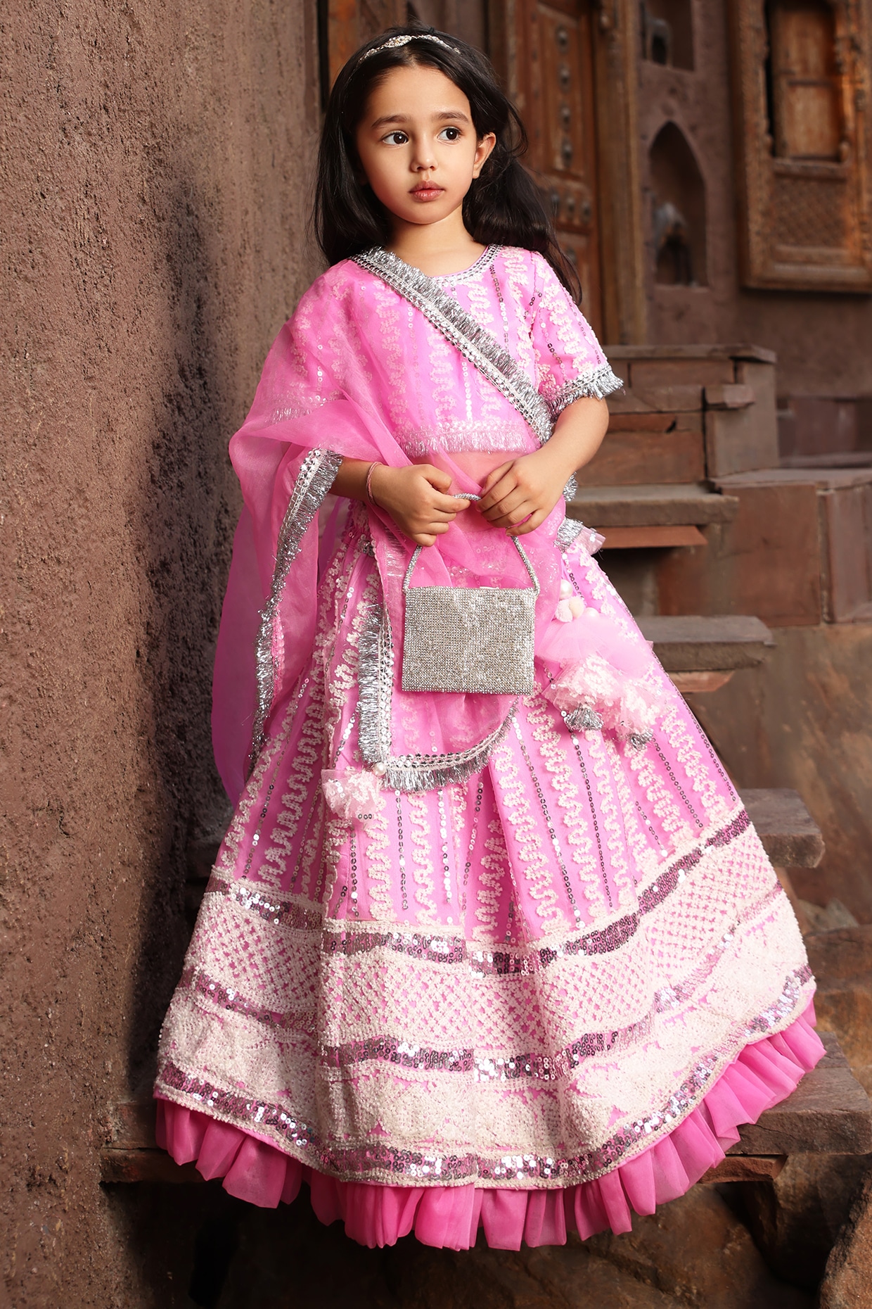 Lata girls ethnic wear top and lehenga skirt coord in purple handwoven –  Love the world today