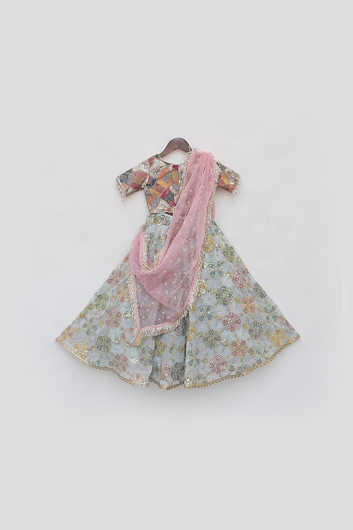 Multi-Colored Georgette Hand Embroidered Lehenga Set For Girls by Fayon Kids at Pernia's Pop Up Shop