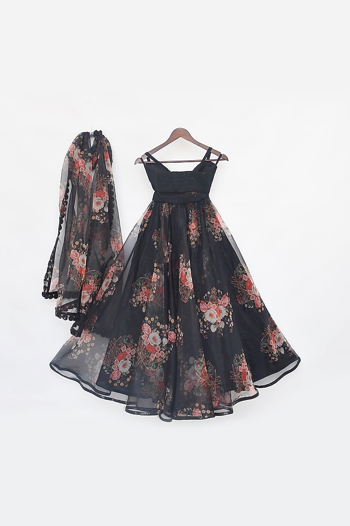 Black Organza Lehenga Set For Girls by Fayon Kids at Pernia's Pop Up Shop