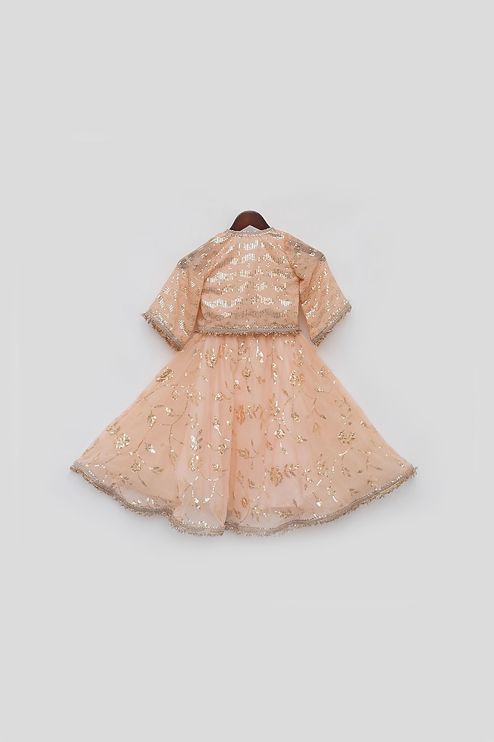 Peach Georgette Embroidered Skirt Set For Girls by Fayon Kids at Pernia's Pop Up Shop