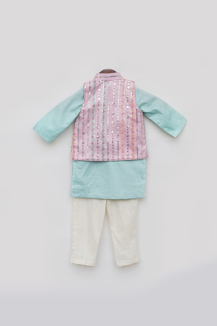 Pink Glace Cotton & Net Nehru Jacket Set For Boys by Fayon Kids at Pernia's Pop Up Shop