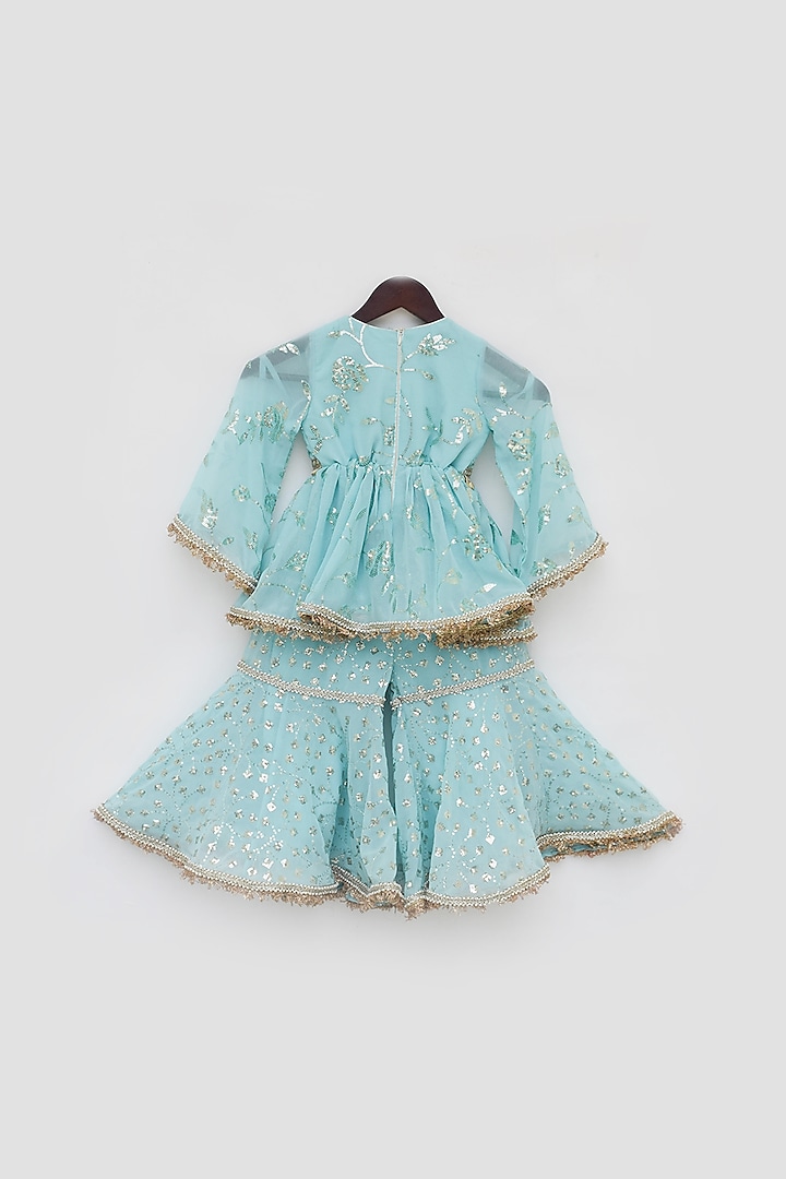 Sky Blue Georgette Embroidered Sharara Set For Girls by Fayon Kids at Pernia's Pop Up Shop