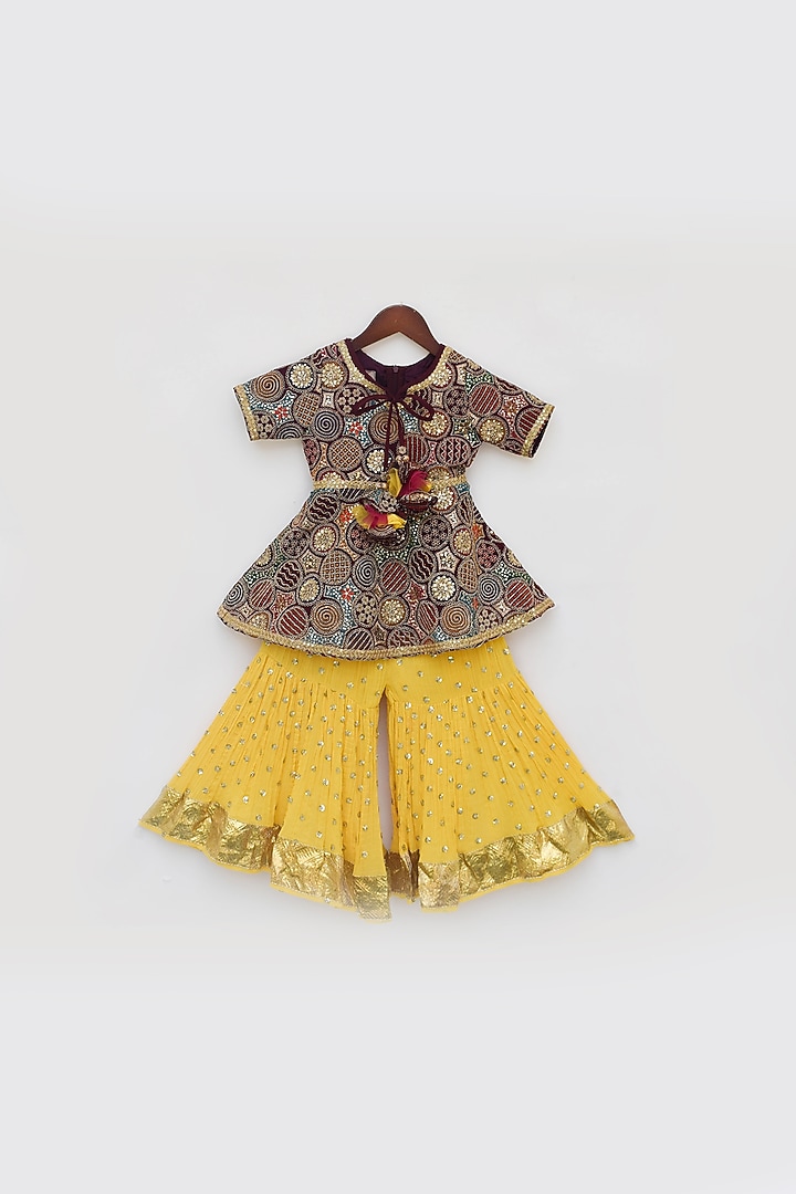 Yellow Georgette Embroidered Sharara Set For Girls by Fayon Kids at Pernia's Pop Up Shop