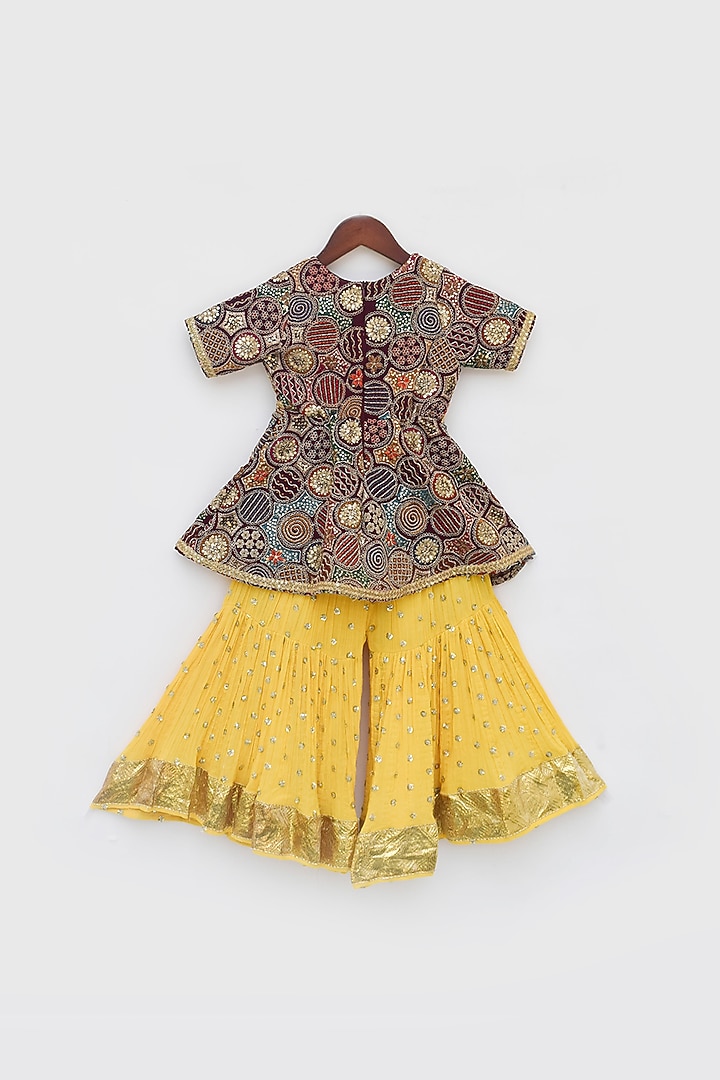 Yellow Georgette Embroidered Sharara Set For Girls by Fayon Kids at Pernia's Pop Up Shop