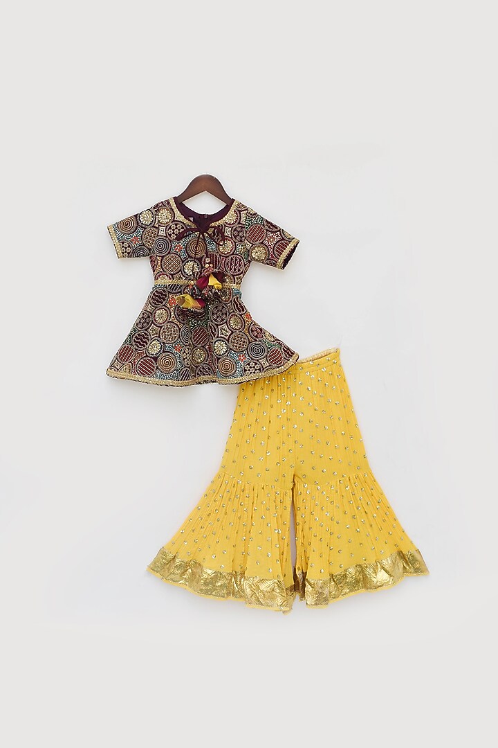 Yellow Georgette Embroidered Sharara Set For Girls by Fayon Kids at Pernia's Pop Up Shop