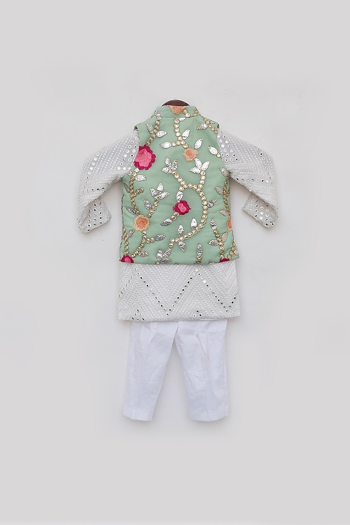 Pista Green Georgette Embroidered Nehru Jacket Set For Boys by Fayon Kids at Pernia's Pop Up Shop