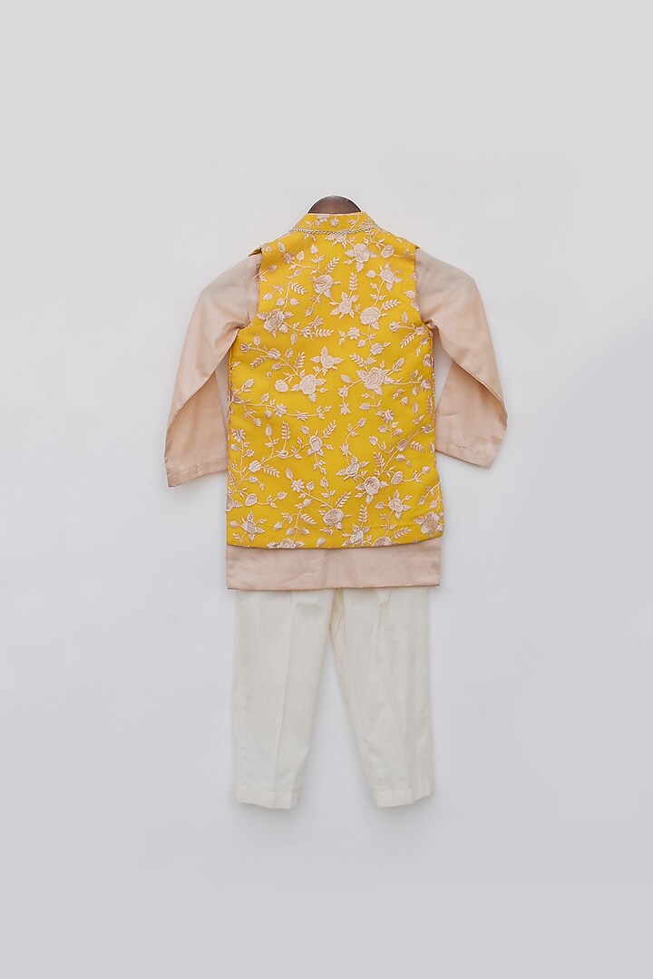Yellow Georgette Nehru Jacket Set For Boys by Fayon Kids at Pernia's Pop Up Shop