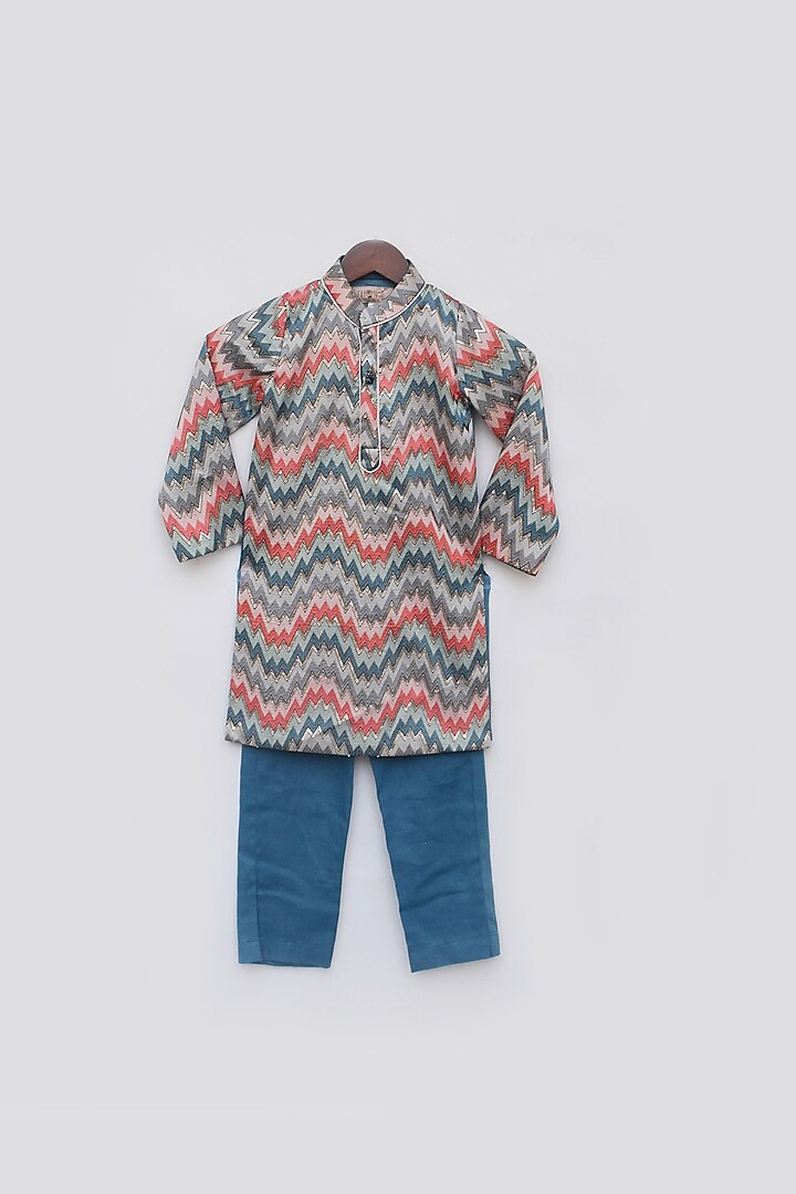 Multi-Colored Dupion Embroidered Kurta Set For Boys by Fayon Kids at Pernia's Pop Up Shop