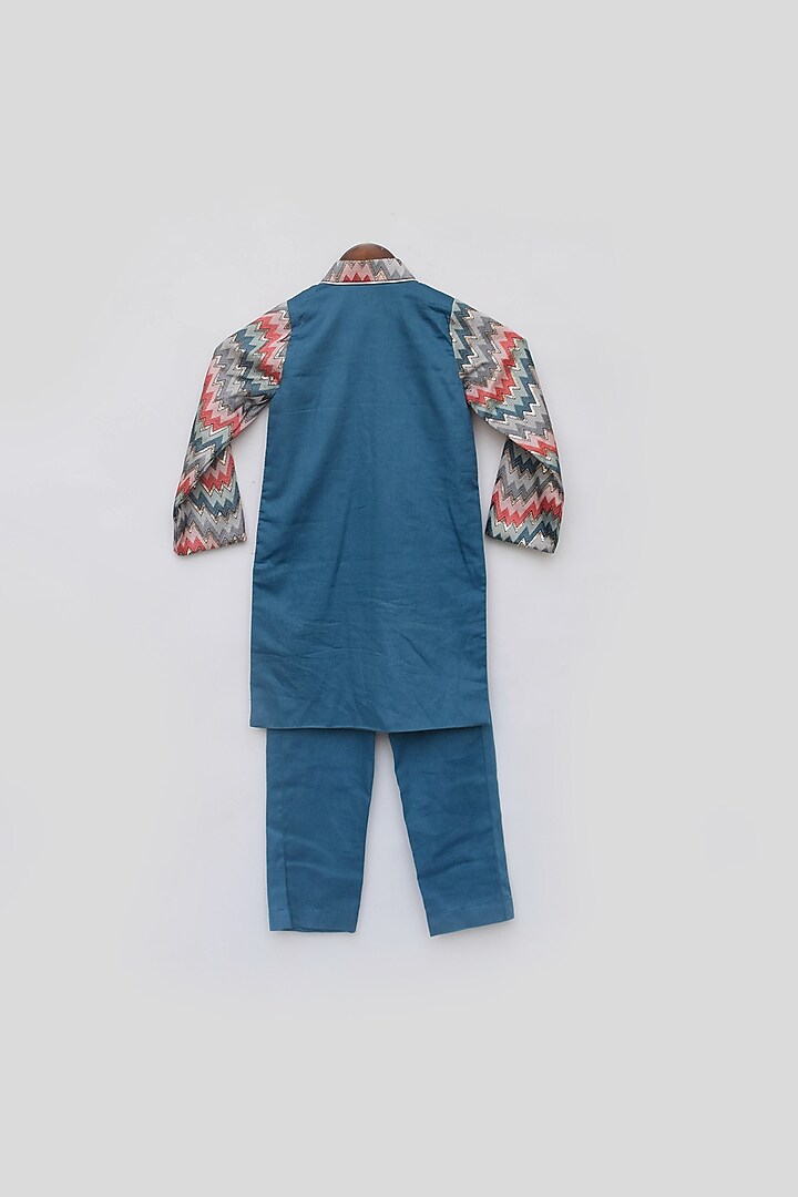 Multi-Colored Dupion Embroidered Kurta Set For Boys by Fayon Kids at Pernia's Pop Up Shop
