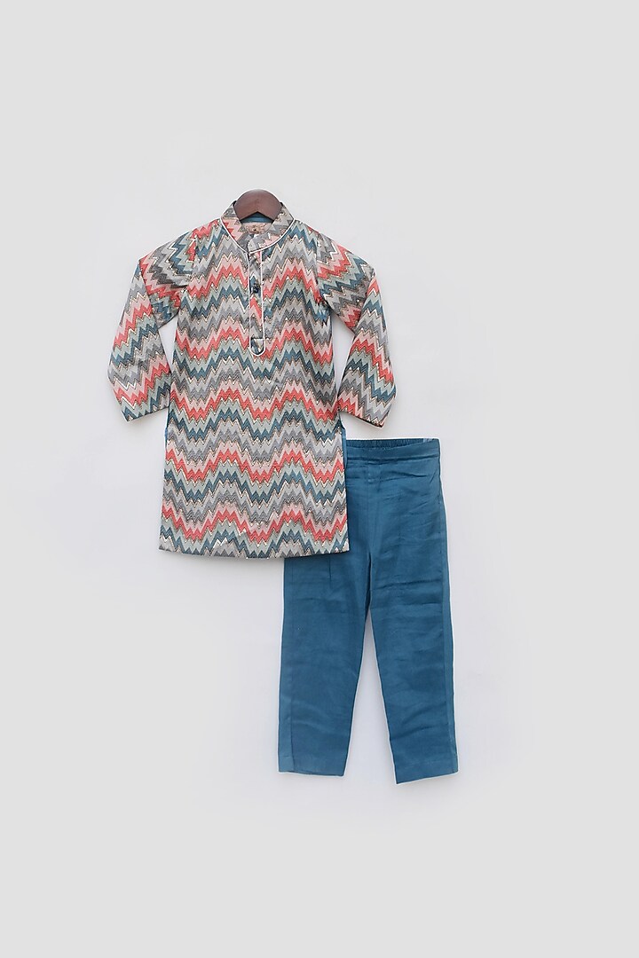 Multi-Colored Dupion Embroidered Kurta Set For Boys by Fayon Kids at Pernia's Pop Up Shop