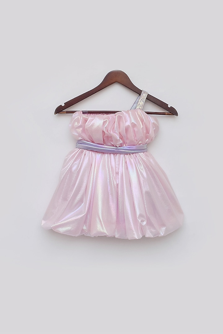 Pink Metallic Embroidered Dress For Girls by Fayon Kids at Pernia's Pop Up Shop
