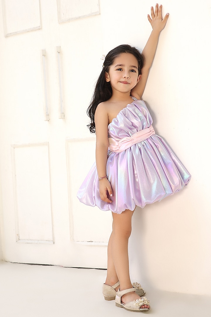 Purple Metallic Embroidered Frock For Girls by Fayon Kids at Pernia's Pop Up Shop