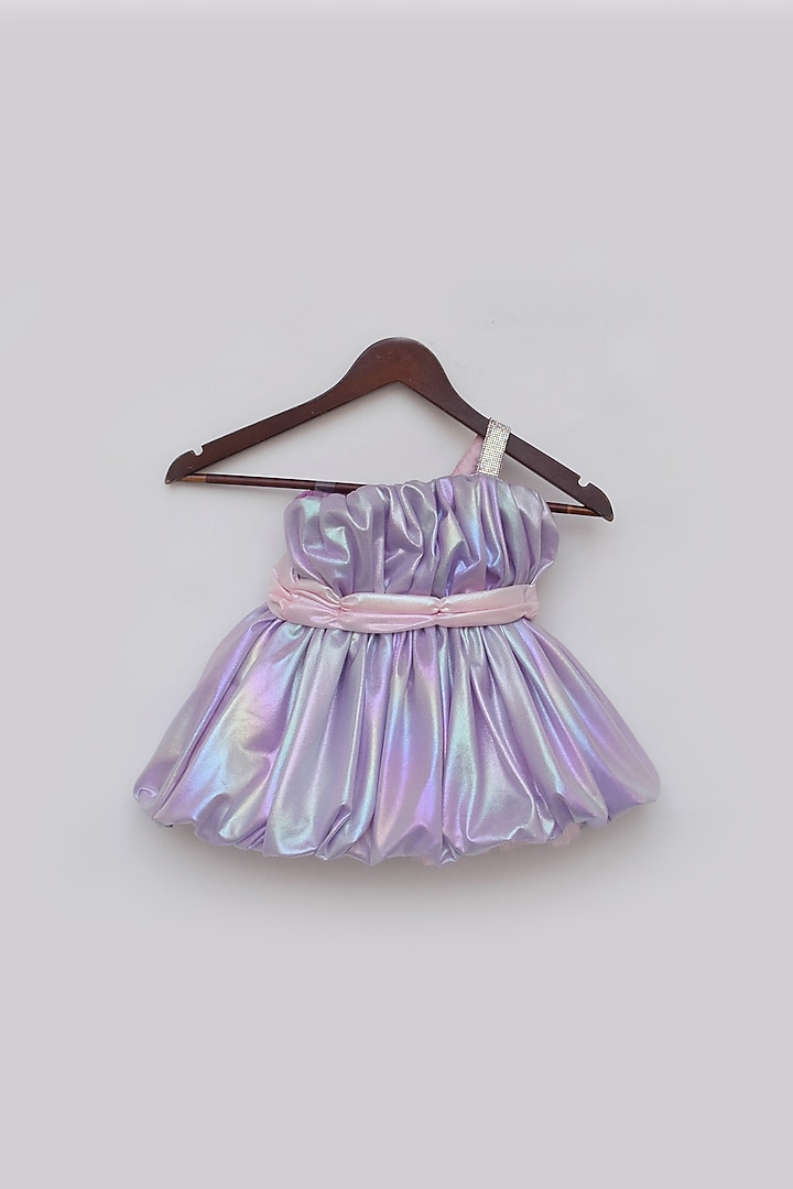 Purple Metallic Embroidered Dress For Girls by Fayon Kids at Pernia's Pop Up Shop